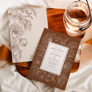 Earthy Burnt Orange Botanical Floral Bridal Shower Invitation