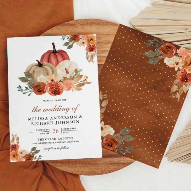Earthy Burnt Orange Floral Pumpkin Wedding Invitation (Creator Uploaded)