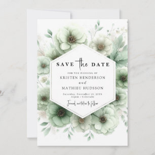 Earthy Chic Floral Sage Green Wedding Save The Date