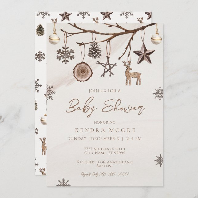 Earthy Christmas Baby Shower Invitation (Front/Back)