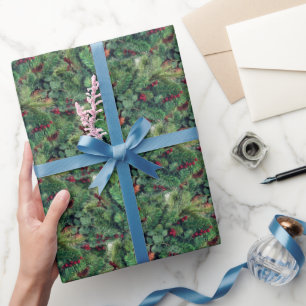 Earthy Christmas Tree Branches and Pinecones Wrapping Paper