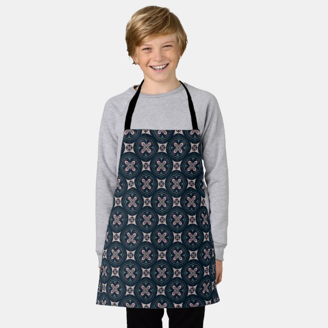 earthy colored floral geometric tiles apron (Worn)