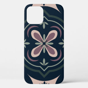 earthy colored floral geometric tiles iPhone 12 pro case