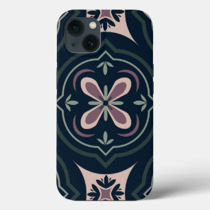earthy colored floral geometric tiles iPhone 13 case