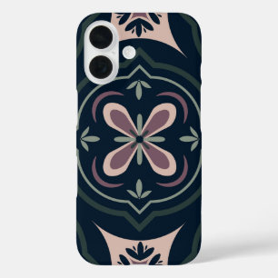 earthy colored floral geometric tiles iPhone 16 case