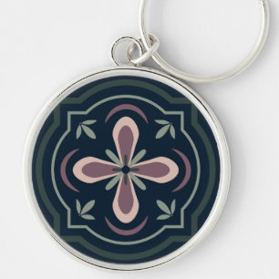 earthy colored floral geometric tiles key ring