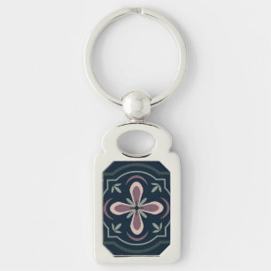 earthy colored floral geometric tiles key ring