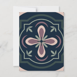 earthy colored floral geometric tiles magnetic invitation