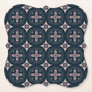 earthy colored floral geometric tiles paper coaster