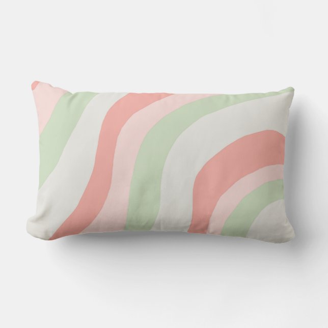 Earthy Colour Wavy Stripe Minimalist Spring Summer Lumbar Cushion (Front)