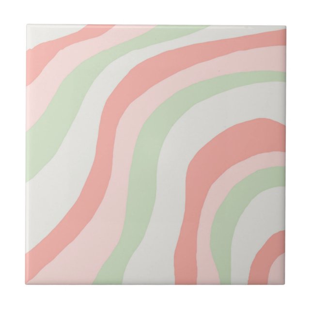 Earthy Colour Wavy Stripe Minimalist Spring Summer Tile (Front)