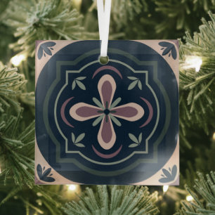 earthy coloured floral geometric tiles glass tree decoration