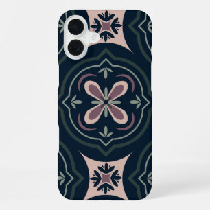 earthy coloured floral geometric tiles iPhone 16 plus case