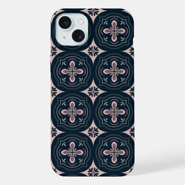 earthy coloured floral geometric tiles iPhone case (Back)