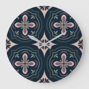 earthy coloured floral geometric tiles large clock