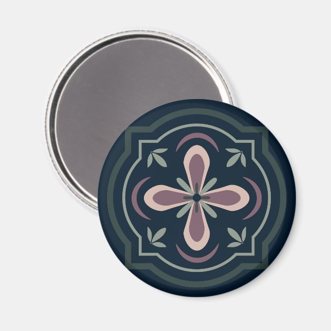 earthy coloured floral geometric tiles magnet (Front/Back)