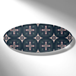 earthy coloured floral geometric tiles name tag