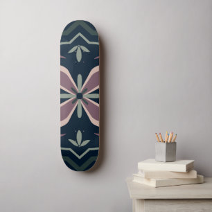 earthy coloured floral geometric tiles skateboard