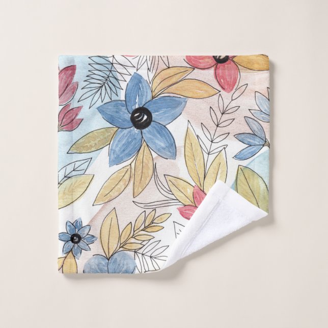 Earthy Coloured Watercolor Floral Leaves Art Wash Cloth (Wash Cloth)