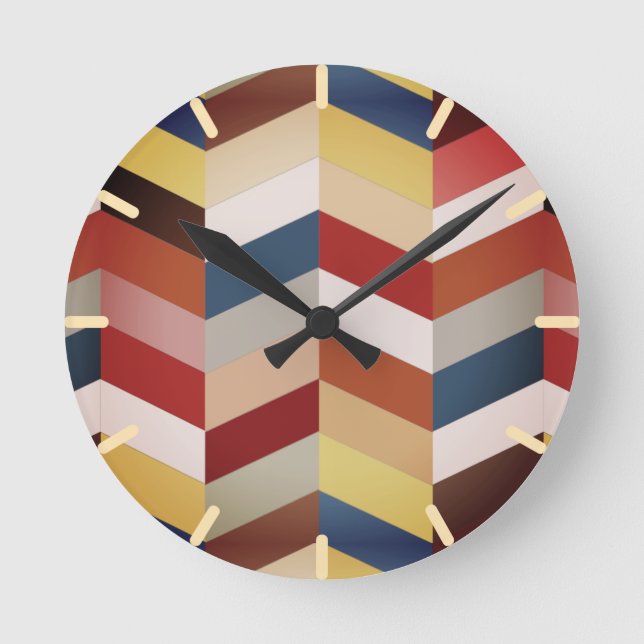 Earthy Colourful Chevron Pattern  Round Clock (Front)