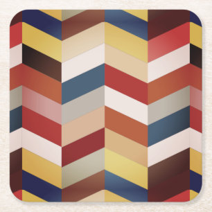 Earthy Colourful Chevron Pattern  Square Paper Coaster