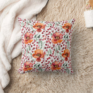 Earthy Colours, Fall Flowers Botanical Cushion