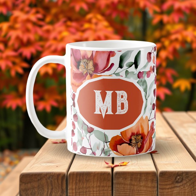 Earthy Colours, Fall Flowers Monogrammed Coffee Mug (Creator Uploaded)