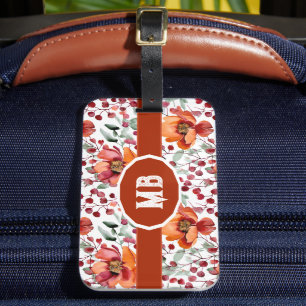 Earthy Colours, Fall Flowers Monogrammed Luggage Tag