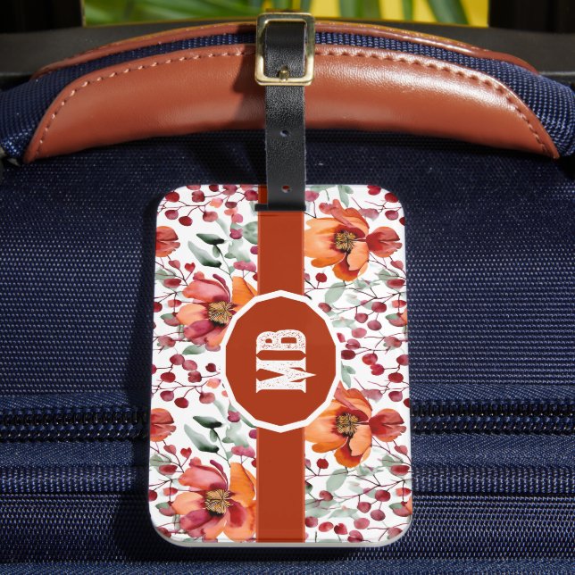 Earthy Colours, Fall Flowers Monogrammed Luggage Tag (Front Insitu 2)