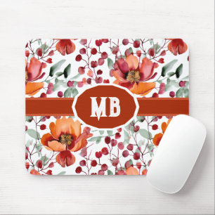 Earthy Colours, Fall Flowers Monogrammed Mouse Pad