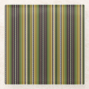 Earthy Colours Latvian Skirt Stripes Traditional Glass Coaster