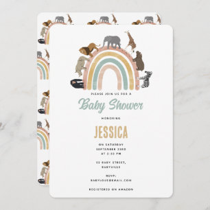 Earthy Colours Rainbow Jungle Animals Baby Shower Invitation