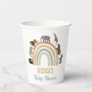 Earthy Colours Rainbow Jungle Animals Baby Shower Paper Cups