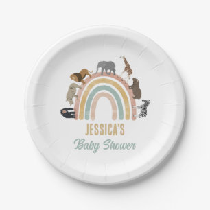 Earthy Colours Rainbow Jungle Animals Baby Shower Paper Plate