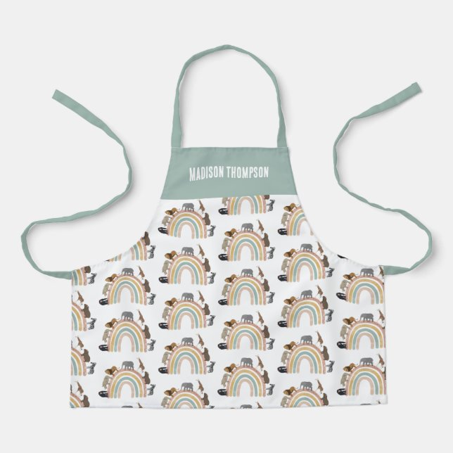 Earthy Colours Rainbow Jungle Animals Pattern  Apron (Front)