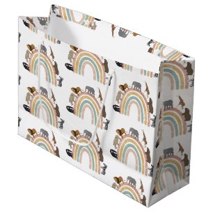 Earthy Colours Rainbow Jungle Animals Pattern Large Gift Bag