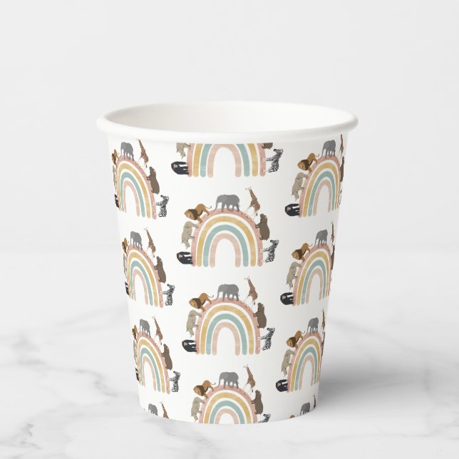 Earthy Colours Rainbow Jungle Animals Pattern  Paper Cups (Front)