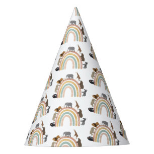 Earthy Colours Rainbow Jungle Animals Pattern  Party Hat