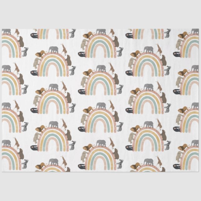 Earthy Colours Rainbow Jungle Animals Pattern  Tissue Paper (Front)