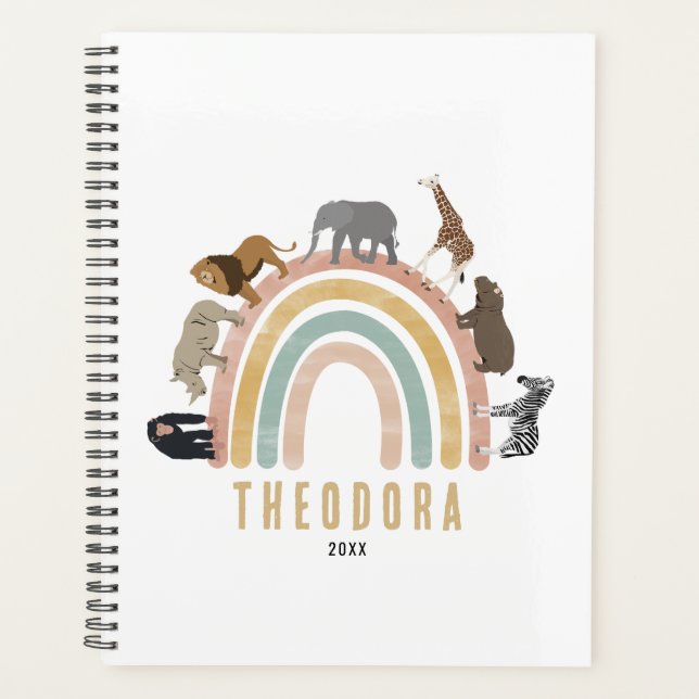 Earthy Colours Watercolor Rainbow Jungle Animals Planner (Front)