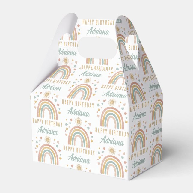 Earthy Colours Watercolor Rainbow Sun Birthday Nam Favour Box (Front Side)