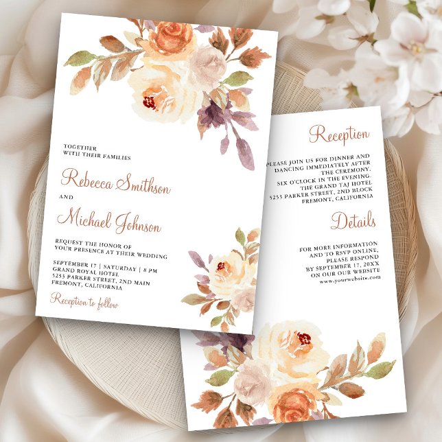 Earthy Dusty Peach Floral All in One Wedding Invitation (Creator Uploaded)