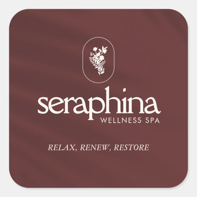 Earthy Elegance Logo Beauty, Boutique, Spa Maroon Square Sticker (Front)