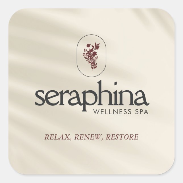 Earthy Elegance Logo Beauty, Spa, Boutique Ivory Square Sticker (Front)
