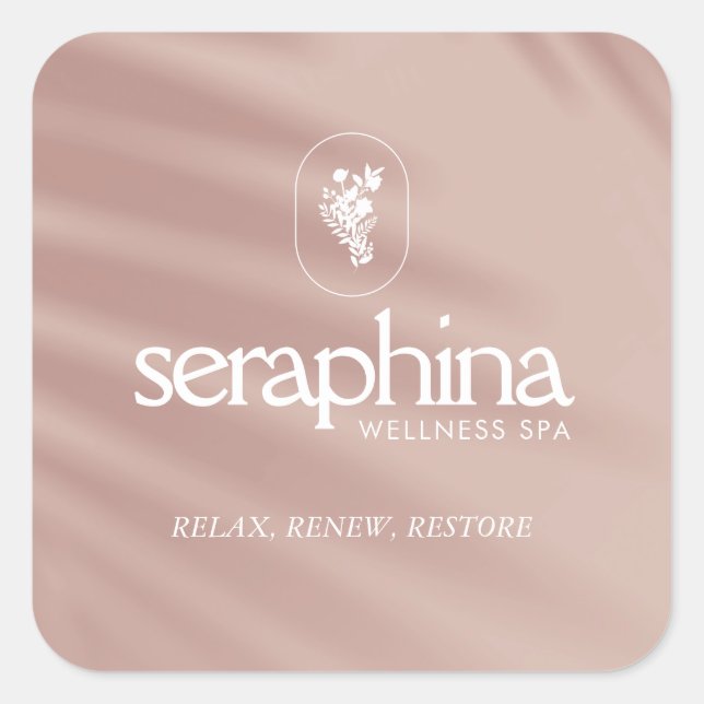 Earthy Elegance Logo Beauty, Spa, Boutique Pink Square Sticker (Front)