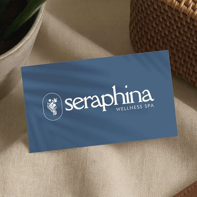 Earthy Elegance Logo Beauty, Wellness, Spa Blue Business Card (Creator Uploaded)