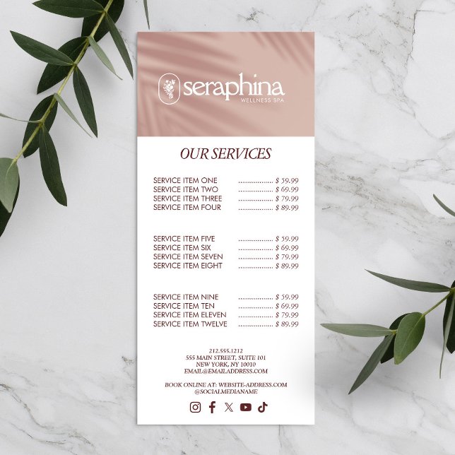 Earthy Elegance Logo Beauty, Wellness, Spa Pink Rack Card (Creator Uploaded)