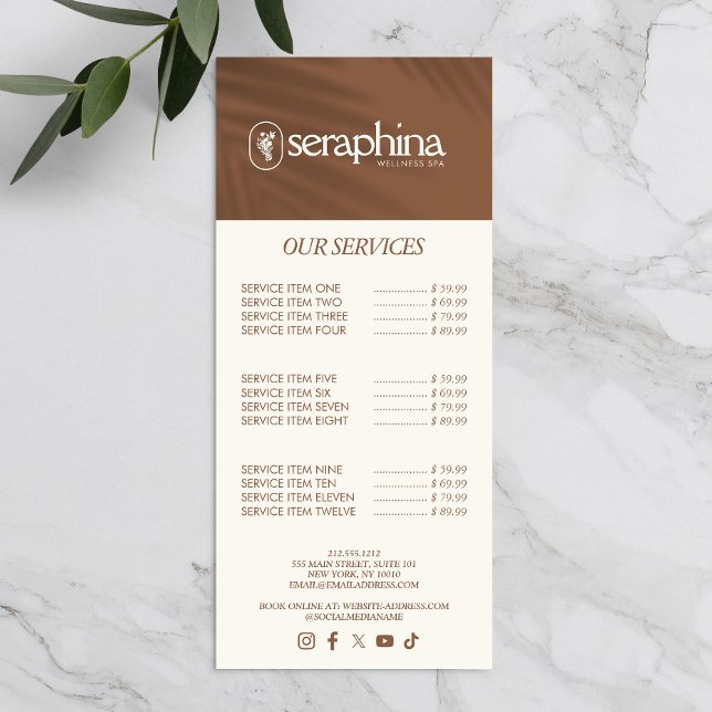 Earthy Elegance Logo Beauty, Wellness, Spa Rust Rack Card (Creator Uploaded)