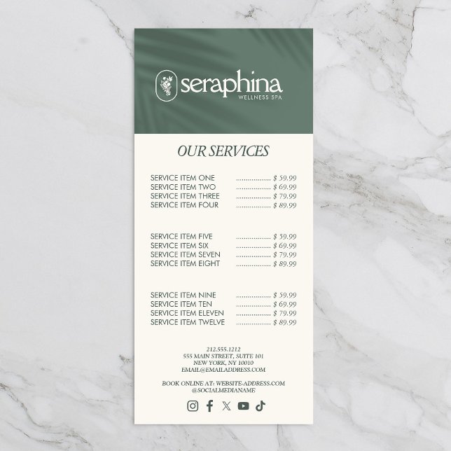 Earthy Elegance Logo Beauty, Wellness, Spa Sage Rack Card (Creator Uploaded)