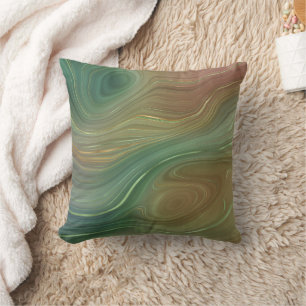 Earthy Emerald Strata   Green and Golden Ink Agate Cushion